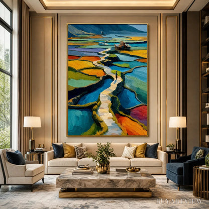 BUYARTVIEW Terraced Journey – Vibrant Textured Impasto Landscape Painting - image 6