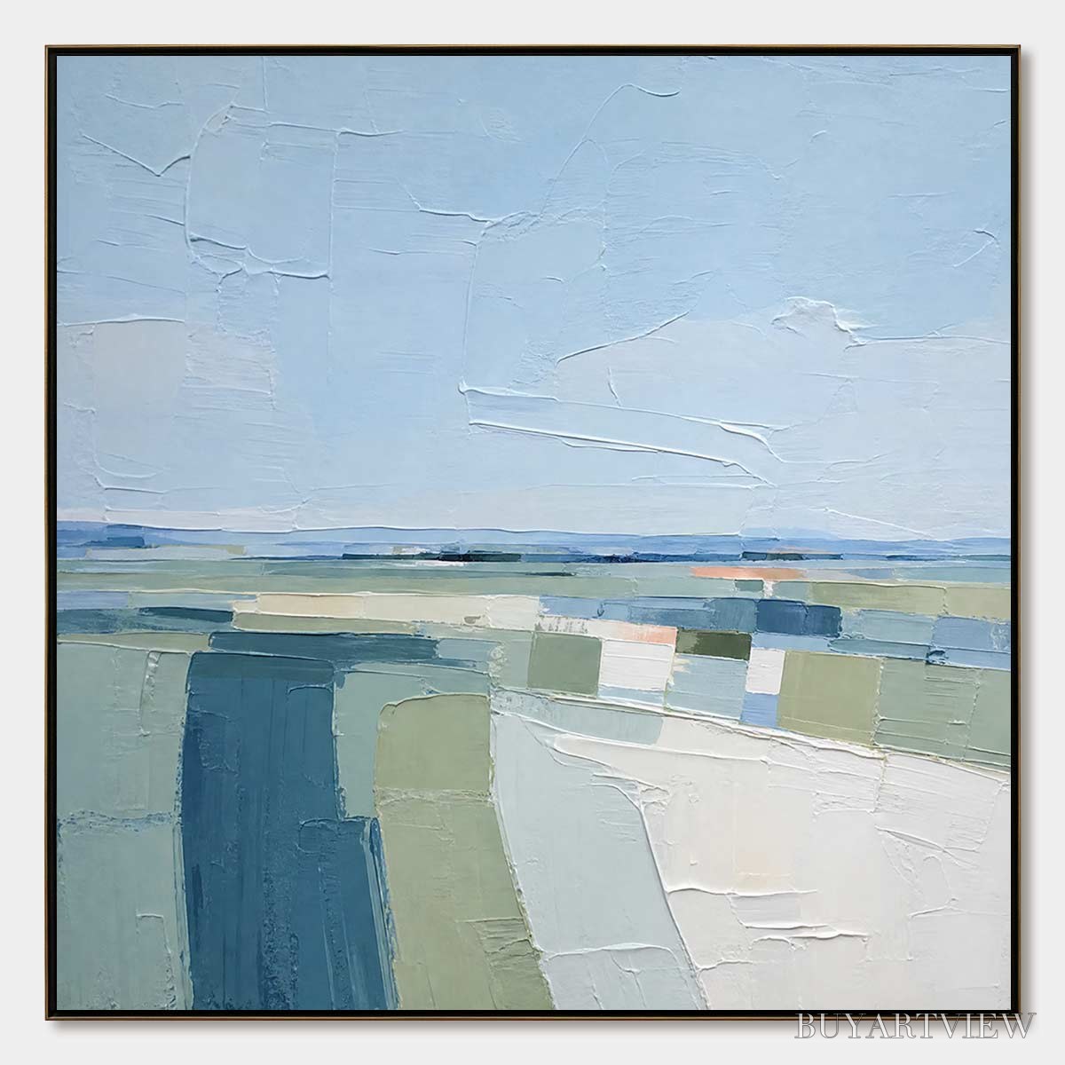 BUYARTVIEW Coastal Reverie – Textured Square Abstract Coastal Landscape Painting - image 1
