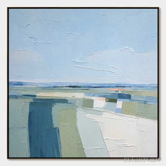 BUYARTVIEW Coastal Reverie – Textured Square Abstract Coastal Landscape Painting - image 1