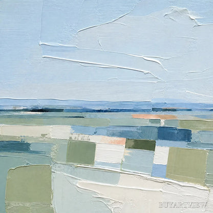 BUYARTVIEW Coastal Reverie – Textured Square Abstract Coastal Landscape Painting - image 3