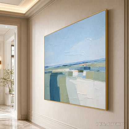 BUYARTVIEW Coastal Reverie – Textured Square Abstract Coastal Landscape Painting - image 4