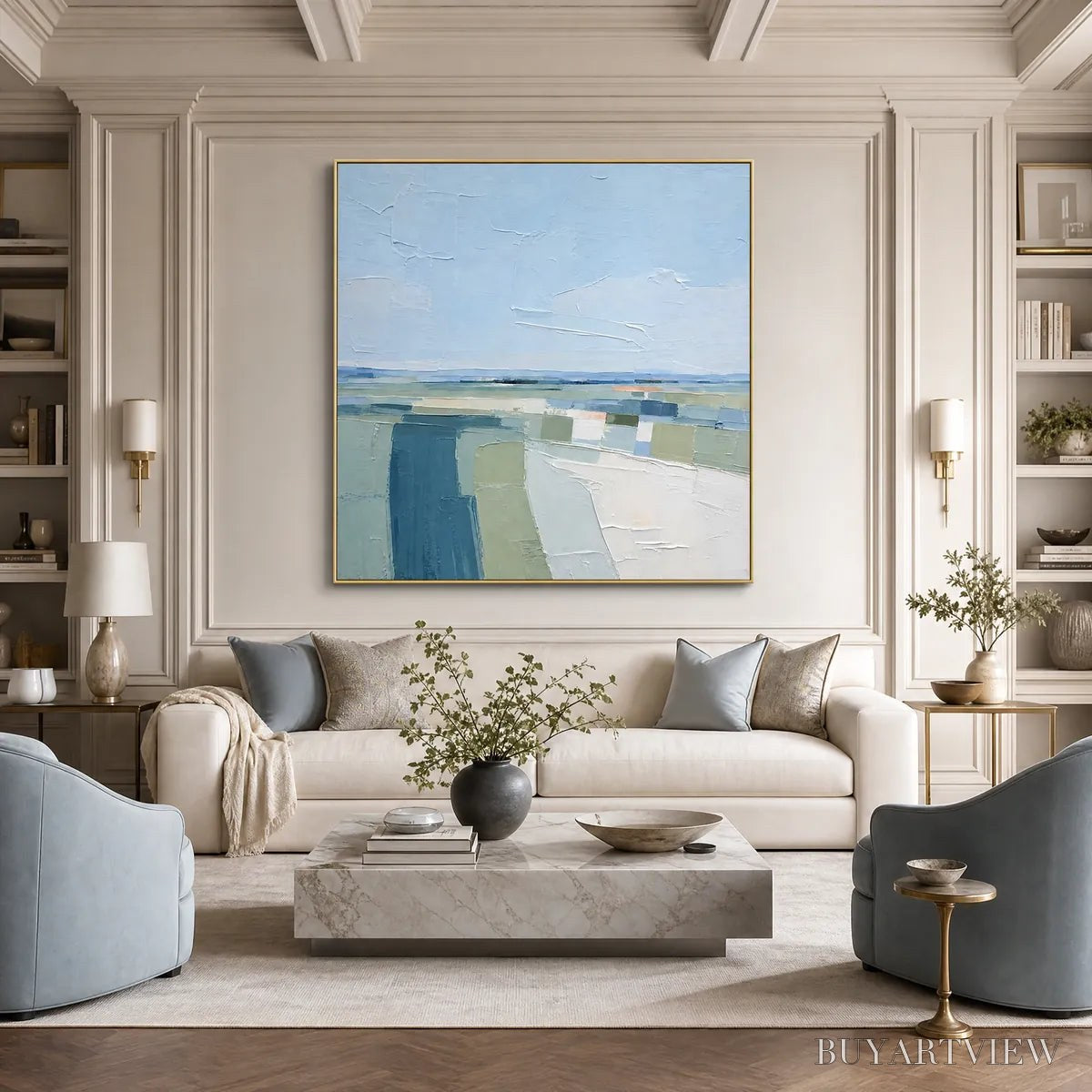 BUYARTVIEW Coastal Reverie – Textured Square Abstract Coastal Landscape Painting - image 6