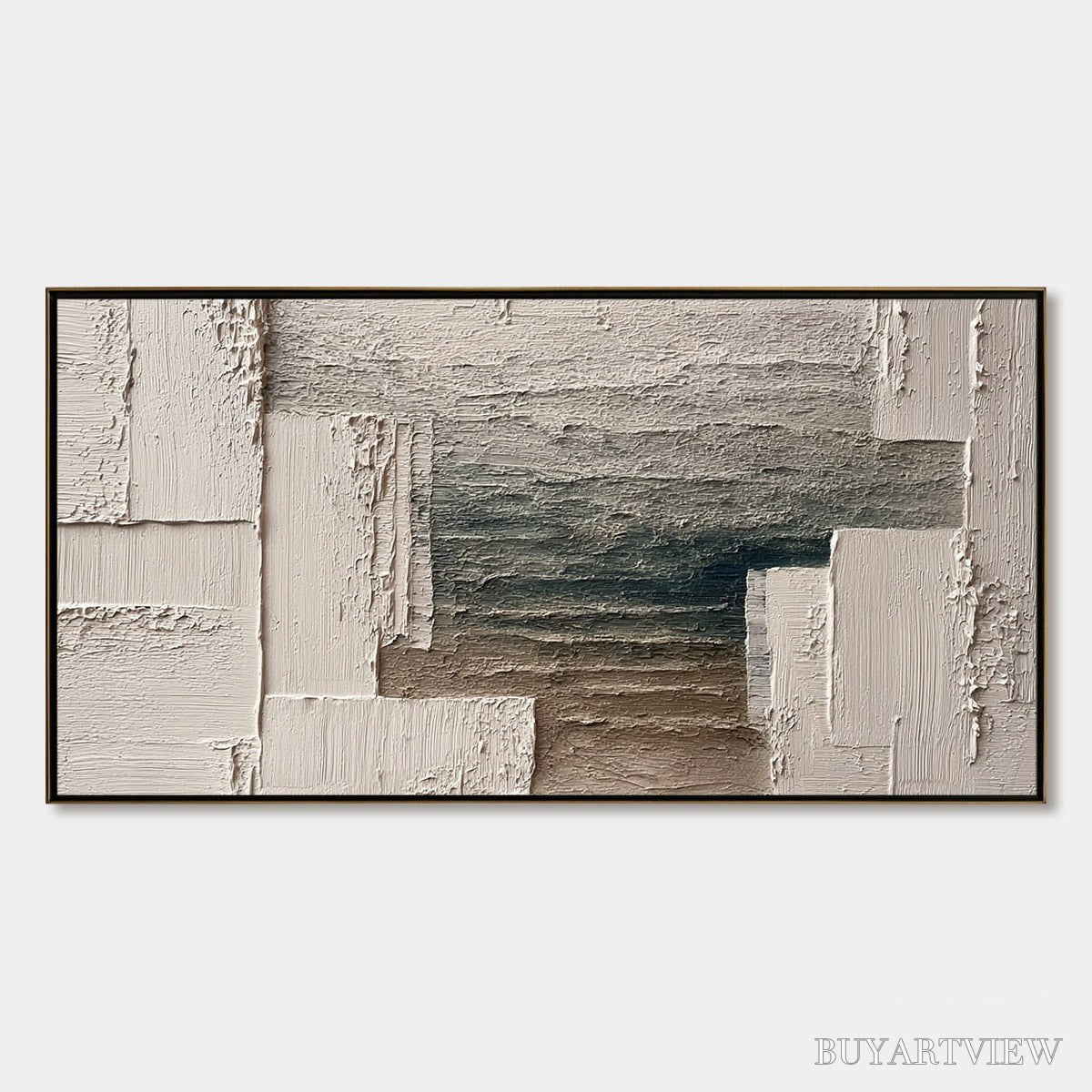 BUYARTVIEW Strata – Large Horizontal Textured Wabi Sabi Abstract Painting - image 1