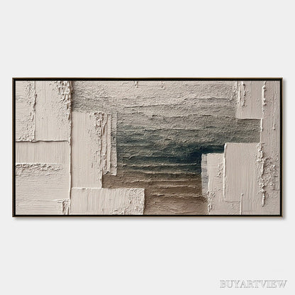 BUYARTVIEW Strata – Large Horizontal Textured Wabi Sabi Abstract Painting - image 1