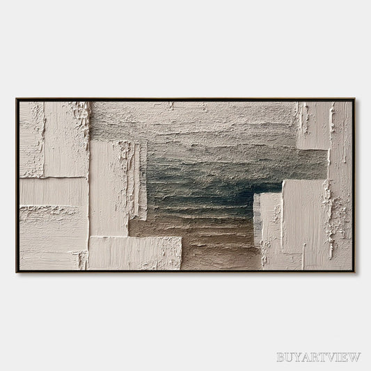 BUYARTVIEW Strata – Large Horizontal Textured Wabi Sabi Abstract Painting - image 1