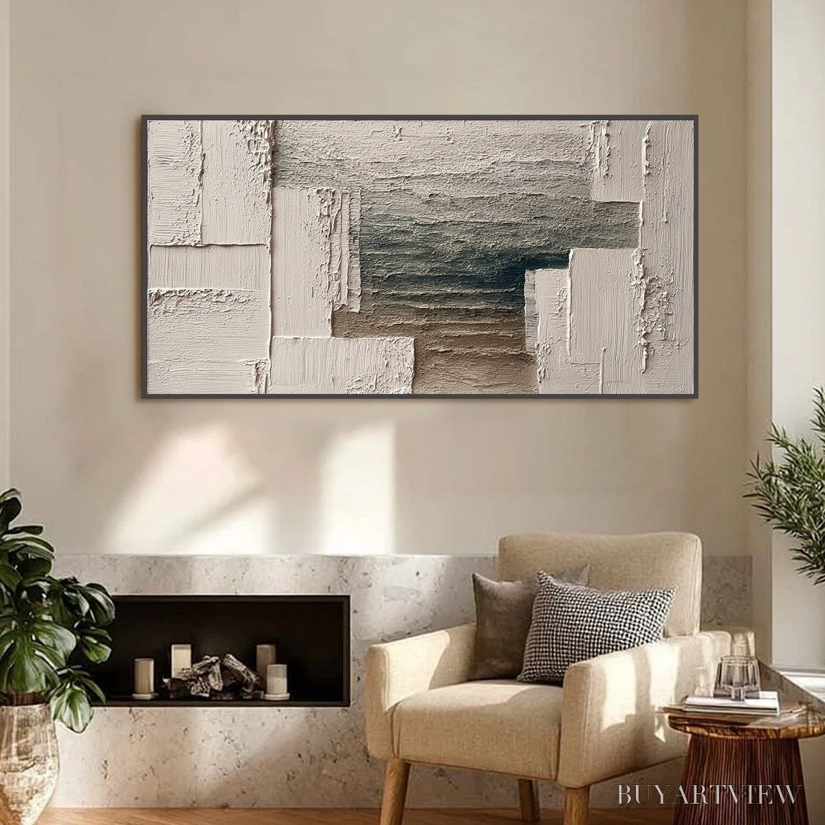 BUYARTVIEW Strata – Large Horizontal Textured Wabi Sabi Abstract Painting - image 2