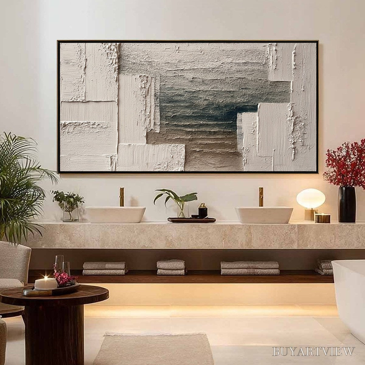BUYARTVIEW Strata – Large Horizontal Textured Wabi Sabi Abstract Painting - image 4