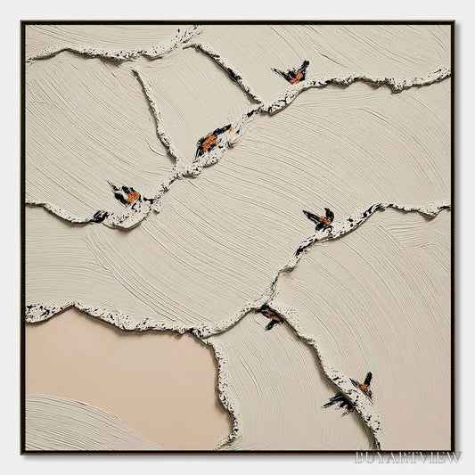 BUYARTVIEW Fragments of Dawn – Textured Wabi Sabi Painting of Perched Birds - image 1