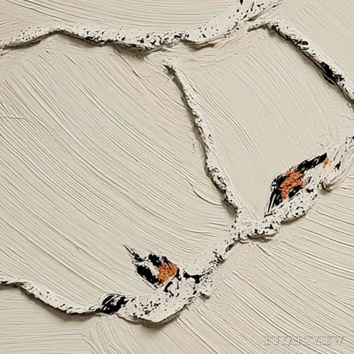 BUYARTVIEW Fragments of Dawn – Textured Wabi Sabi Painting of Perched Birds - image 3