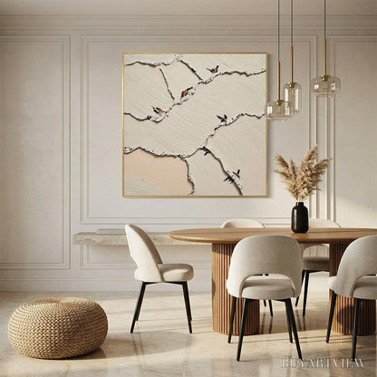 BUYARTVIEW Fragments of Dawn – Textured Wabi Sabi Painting of Perched Birds - image 4