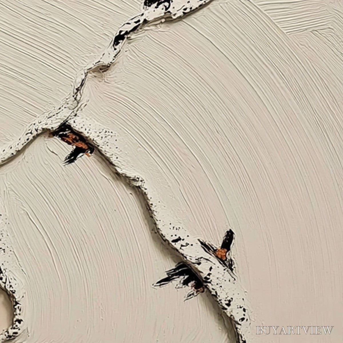 BUYARTVIEW Fragments of Dawn – Textured Wabi Sabi Painting of Perched Birds - image 5