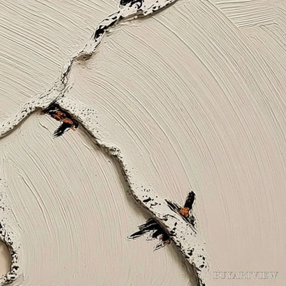 BUYARTVIEW Fragments of Dawn – Textured Wabi Sabi Painting of Perched Birds - image 5