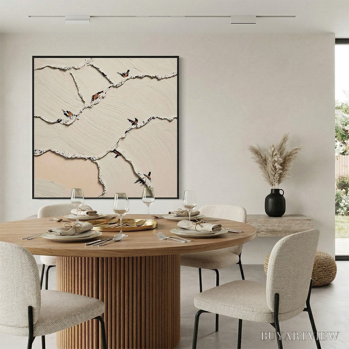 BUYARTVIEW Fragments of Dawn – Textured Wabi Sabi Painting of Perched Birds - image 6