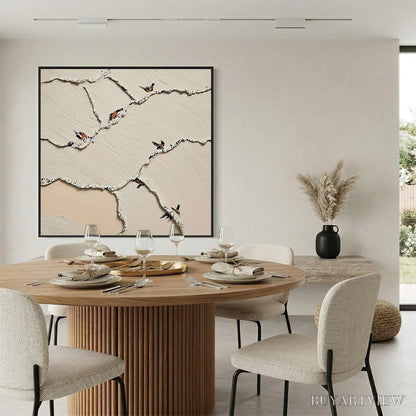 BUYARTVIEW Fragments of Dawn – Textured Wabi Sabi Painting of Perched Birds - image 6
