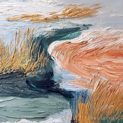 BUYARTVIEW Golden Estuary – Textured Abstract River Landscape Painting - image 3