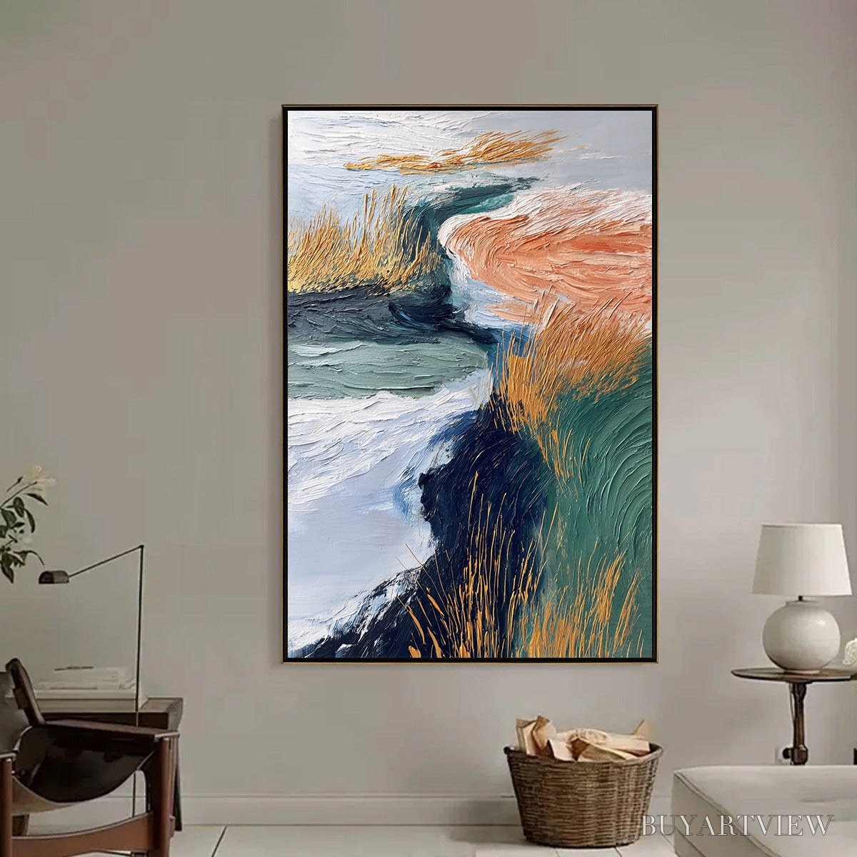 BUYARTVIEW Golden Estuary – Textured Abstract River Landscape Painting - image 6