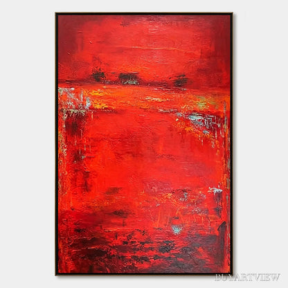 BUYARTVIEW Scarlet Horizon – Large Vertical Red Abstract Textured Oil Painting - image 1