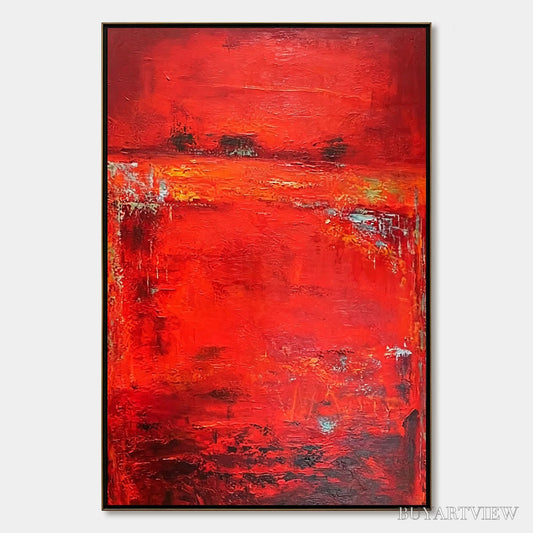 BUYARTVIEW Scarlet Horizon – Large Vertical Red Abstract Textured Oil Painting - image 1