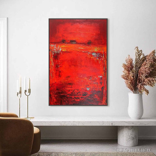 BUYARTVIEW Scarlet Horizon – Large Vertical Red Abstract Textured Oil Painting - image 2