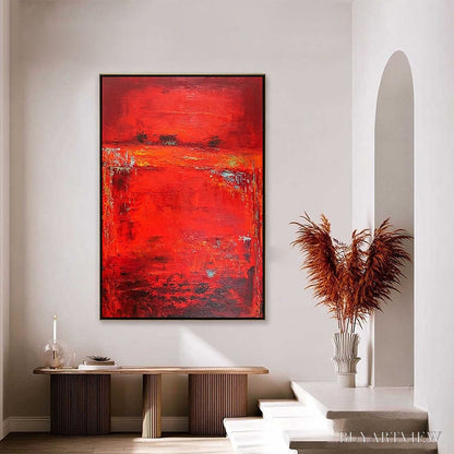 BUYARTVIEW Scarlet Horizon – Large Vertical Red Abstract Textured Oil Painting - image 4