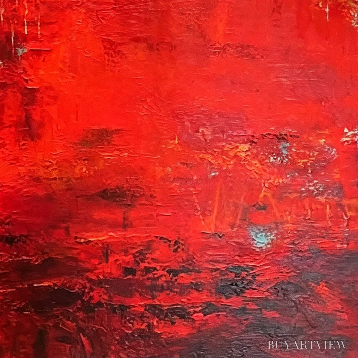 BUYARTVIEW Scarlet Horizon – Large Vertical Red Abstract Textured Oil Painting - image 5