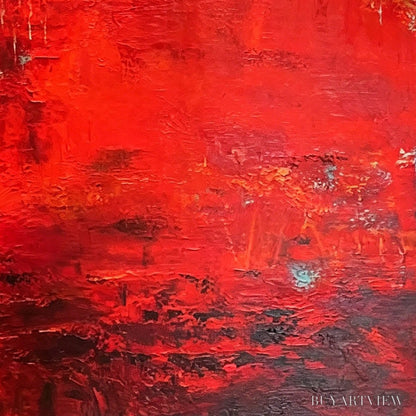 BUYARTVIEW Scarlet Horizon – Large Vertical Red Abstract Textured Oil Painting - image 5