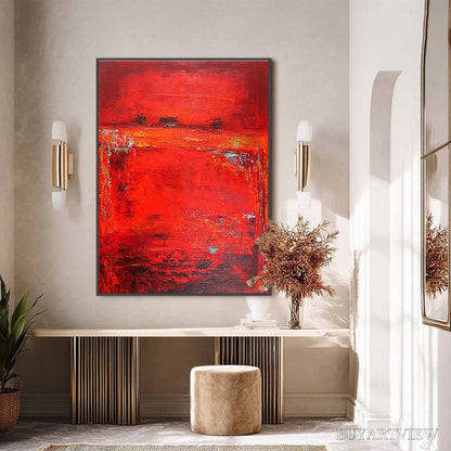BUYARTVIEW Scarlet Horizon – Large Vertical Red Abstract Textured Oil Painting - image 6