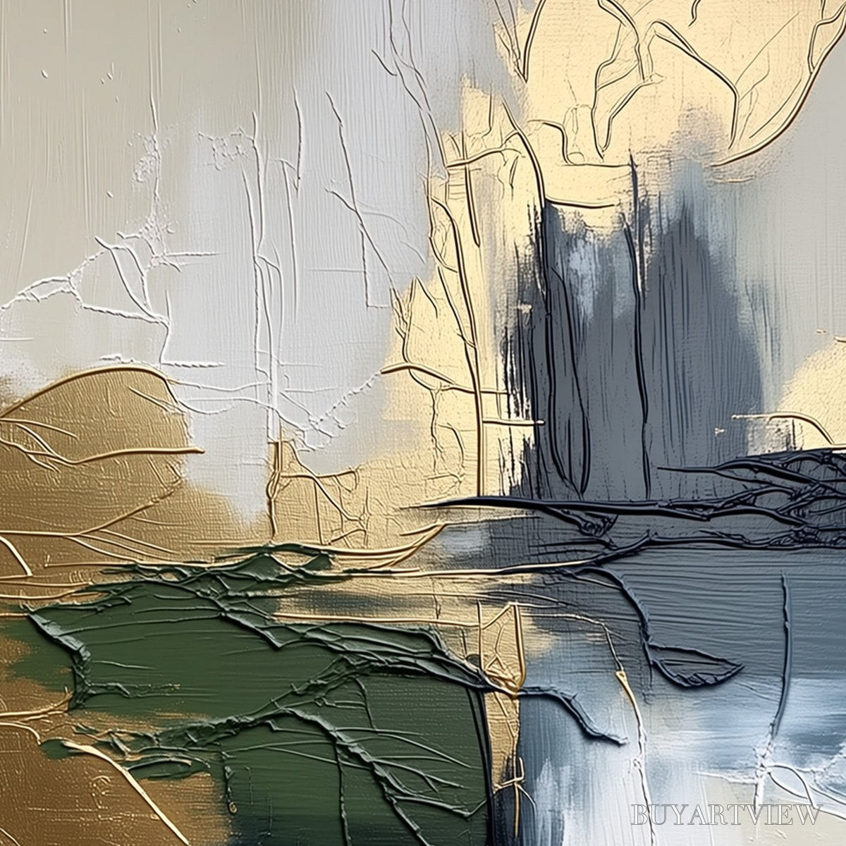BUYARTVIEW Verdant Echo – Textured Wabi Sabi Abstract Landscape Painting - image 3