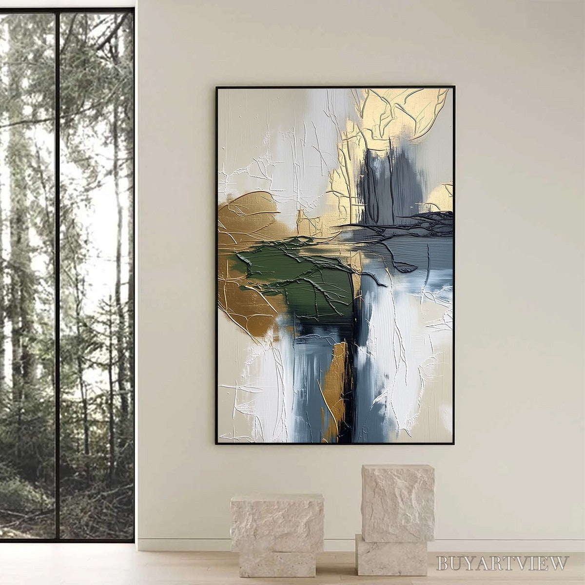 BUYARTVIEW Verdant Echo – Textured Wabi Sabi Abstract Landscape Painting - image 6