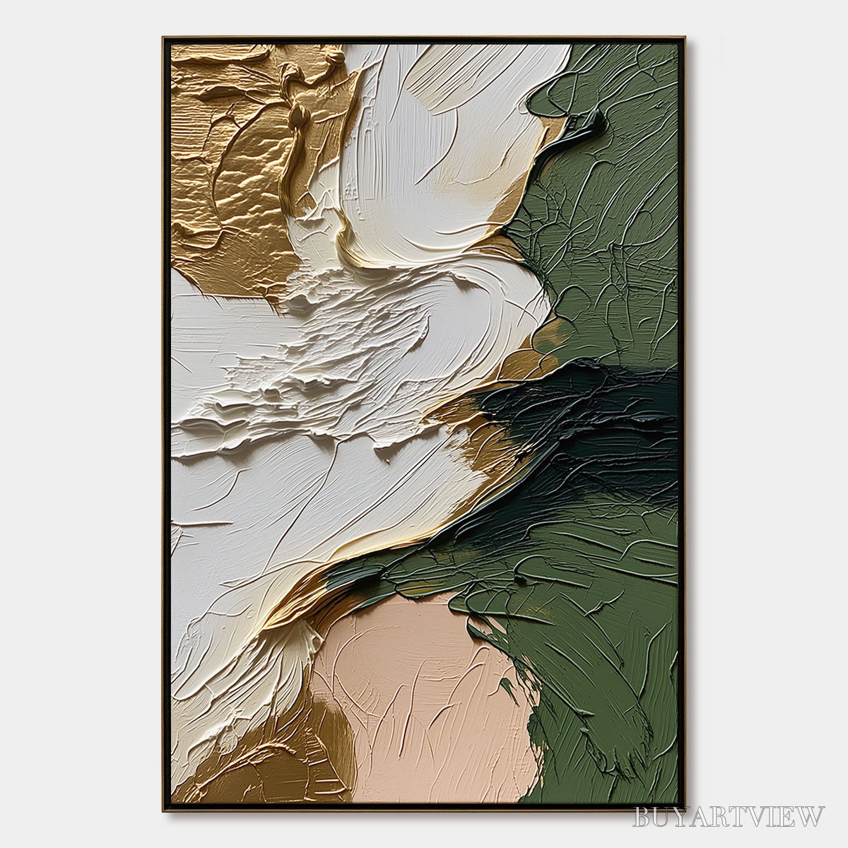 BUYARTVIEW Terra Aurea – Textured Abstract Impasto Painting in Green and Gold - image 1