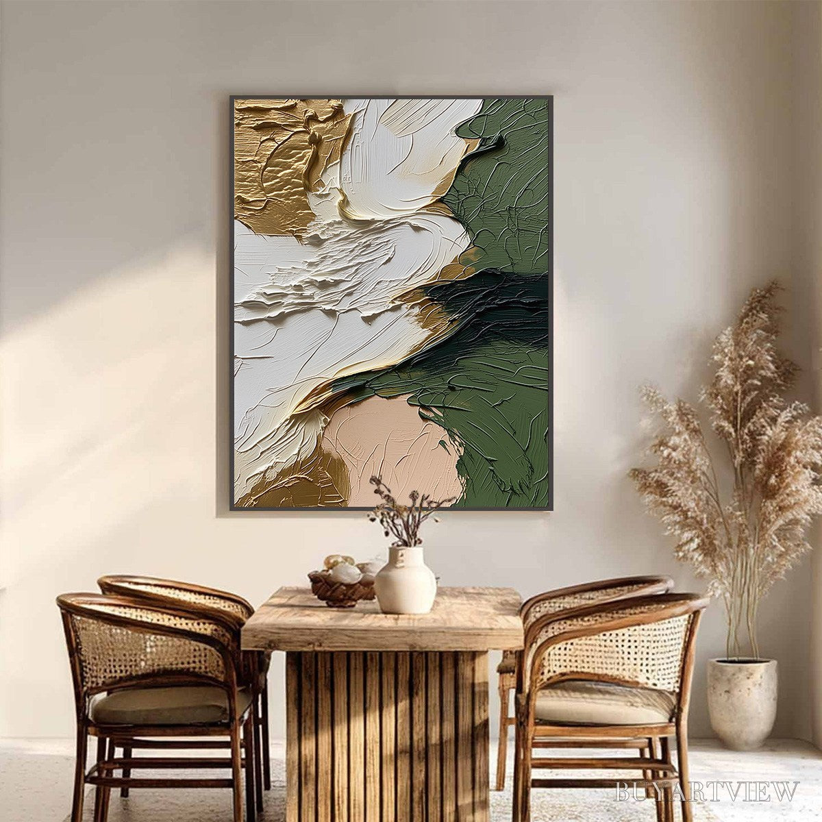 BUYARTVIEW Terra Aurea – Textured Abstract Impasto Painting in Green and Gold - image 2
