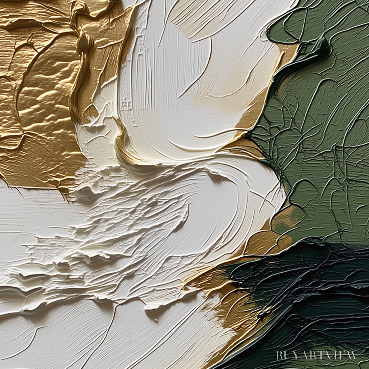 BUYARTVIEW Terra Aurea – Textured Abstract Impasto Painting in Green and Gold - image 3