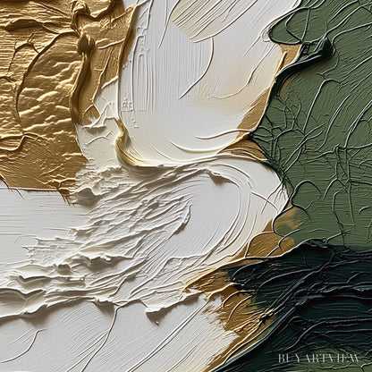 BUYARTVIEW Terra Aurea – Textured Abstract Impasto Painting in Green and Gold - image 3