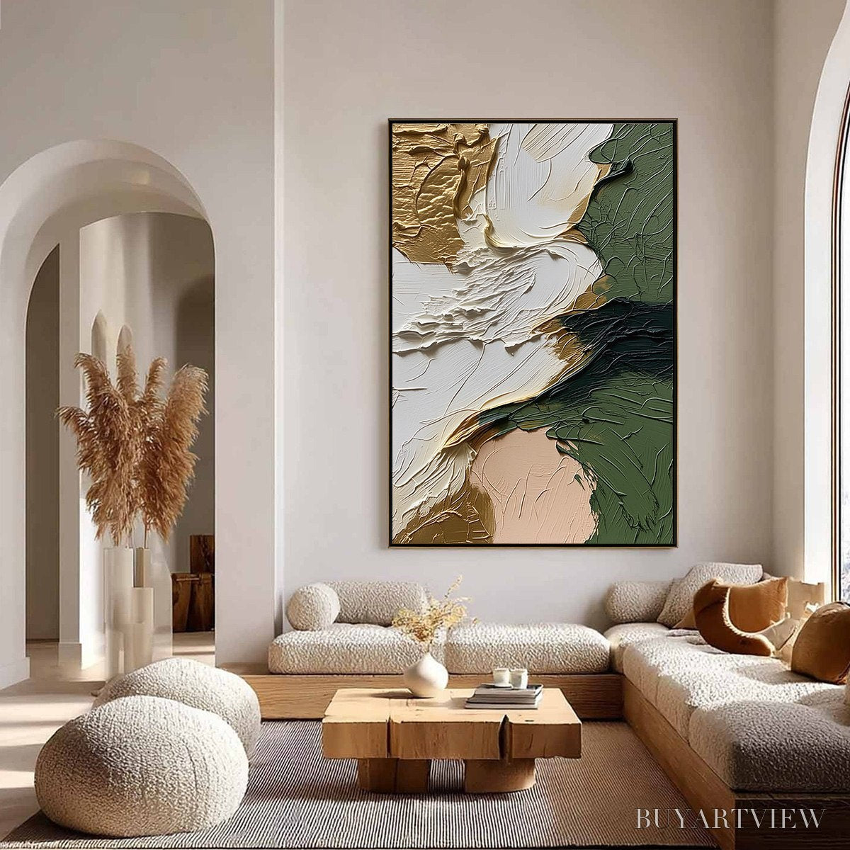 BUYARTVIEW Terra Aurea – Textured Abstract Impasto Painting in Green and Gold - image 4
