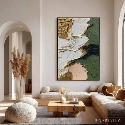 BUYARTVIEW Terra Aurea – Textured Abstract Impasto Painting in Green and Gold - image 4