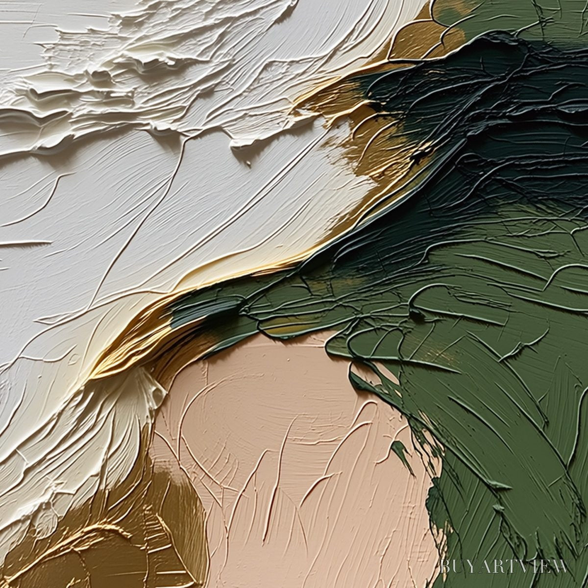 BUYARTVIEW Terra Aurea – Textured Abstract Impasto Painting in Green and Gold - image 5