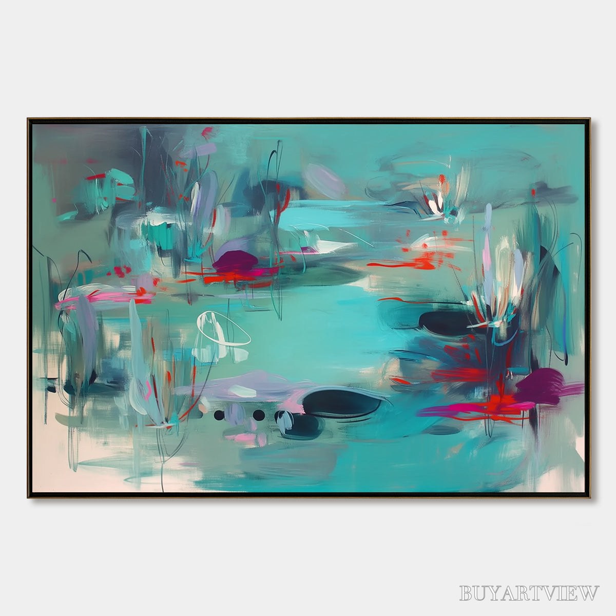 BUYARTVIEW Waterlily Sonata – Large Horizontal Abstract Landscape Painting - image 1