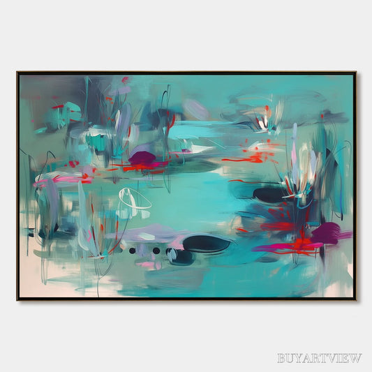 BUYARTVIEW Waterlily Sonata – Large Horizontal Abstract Landscape Painting - image 1
