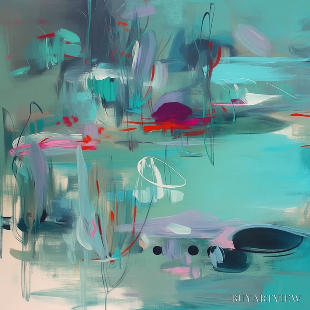 BUYARTVIEW Waterlily Sonata – Large Horizontal Abstract Landscape Painting - image 3