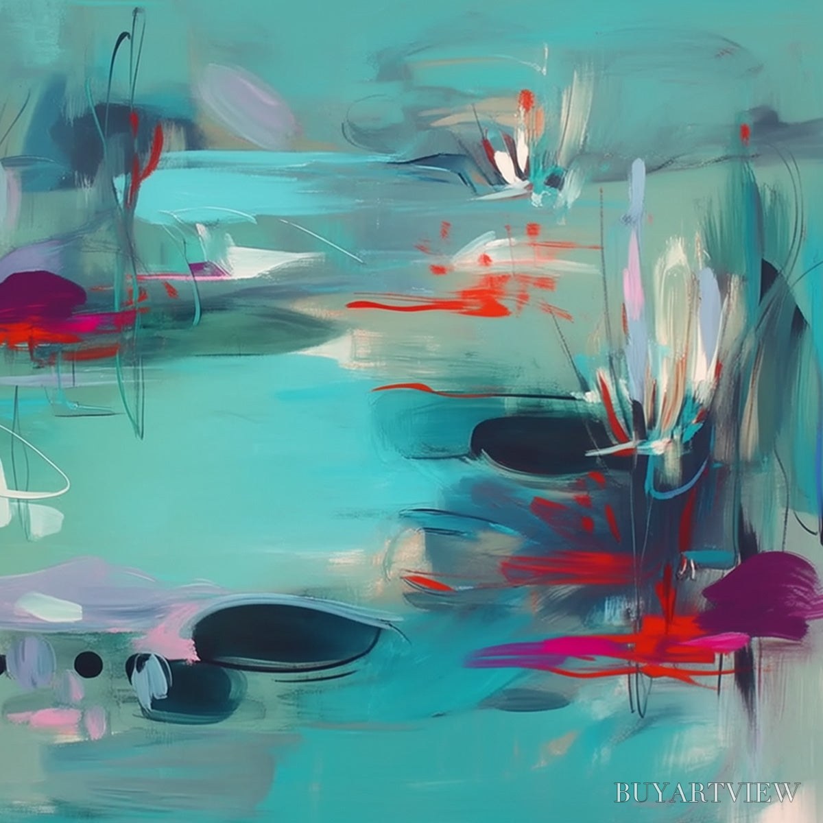 BUYARTVIEW Waterlily Sonata – Large Horizontal Abstract Landscape Painting - image 5