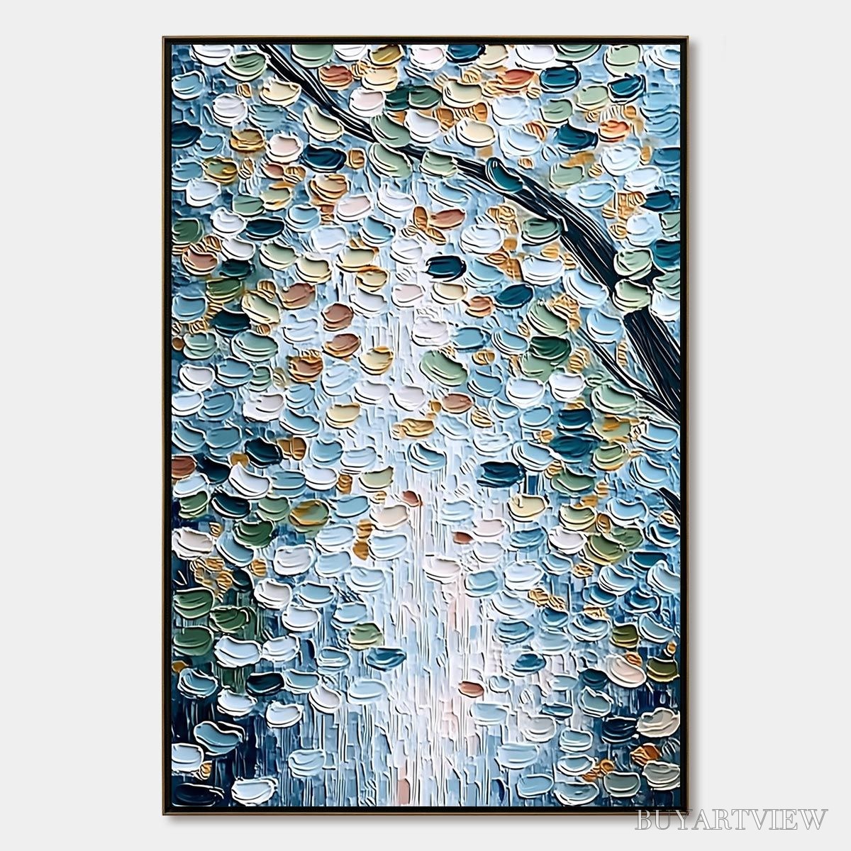 BUYARTVIEW Serene Cascade – Textured Abstract Impasto Painting of Falling Leaves - image 1