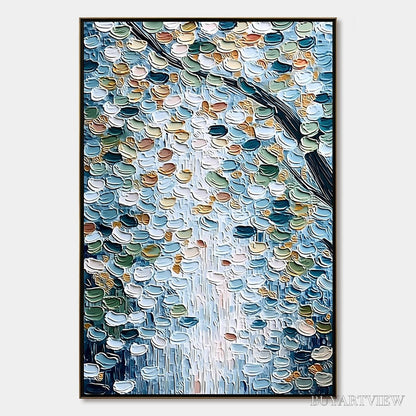 BUYARTVIEW Serene Cascade – Textured Abstract Impasto Painting of Falling Leaves - image 1