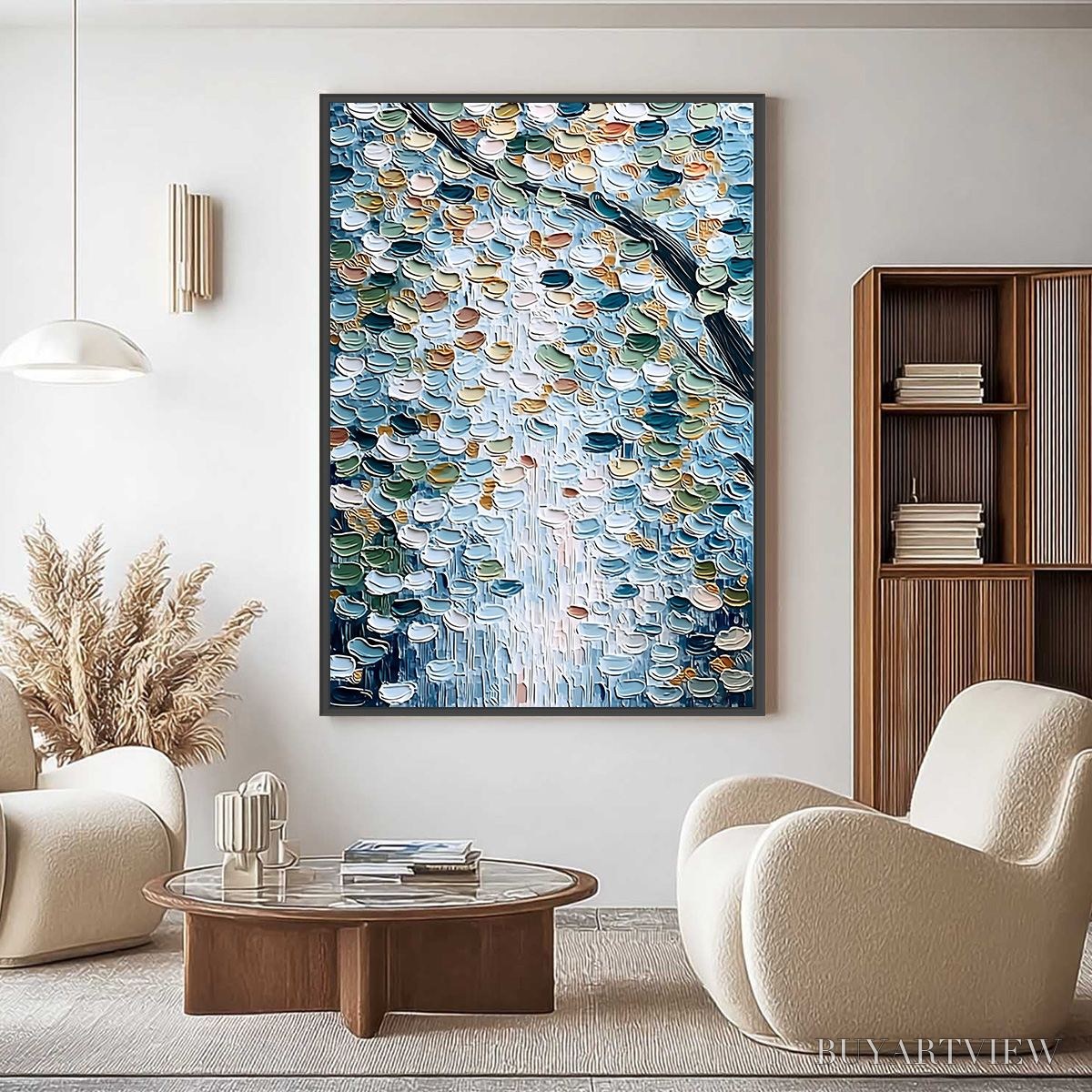 BUYARTVIEW Serene Cascade – Textured Abstract Impasto Painting of Falling Leaves - image 2