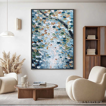BUYARTVIEW Serene Cascade – Textured Abstract Impasto Painting of Falling Leaves - image 2
