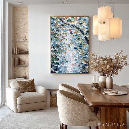 BUYARTVIEW Serene Cascade – Textured Abstract Impasto Painting of Falling Leaves - image 4