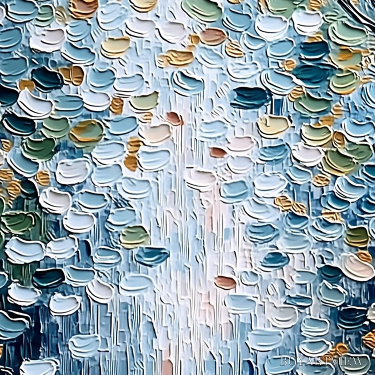 BUYARTVIEW Serene Cascade – Textured Abstract Impasto Painting of Falling Leaves - image 5