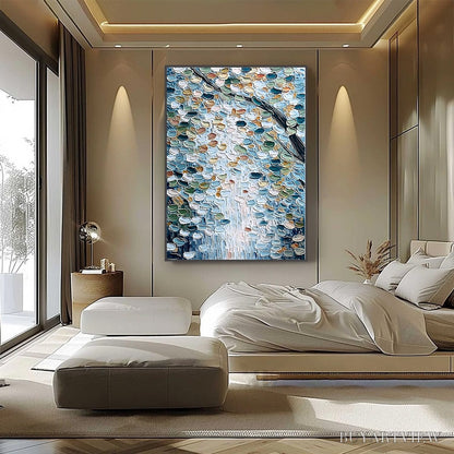 BUYARTVIEW Serene Cascade – Textured Abstract Impasto Painting of Falling Leaves - image 6