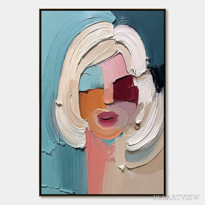 BUYARTVIEW the Gaze – Textured Abstract Portrait Palette Knife Painting - image 1