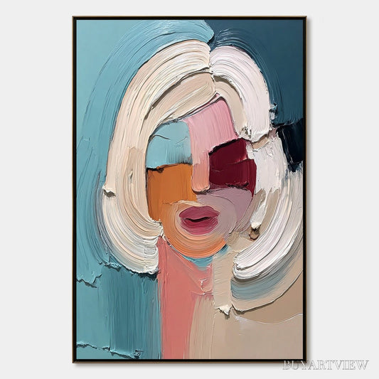 BUYARTVIEW the Gaze – Textured Abstract Portrait Palette Knife Painting - image 1