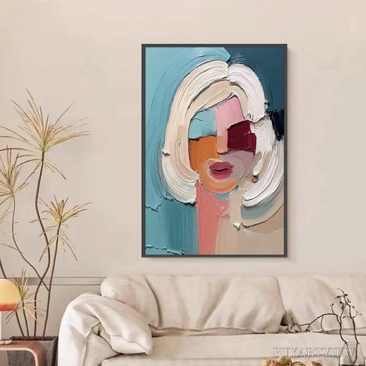 BUYARTVIEW the Gaze – Textured Abstract Portrait Palette Knife Painting - image 2